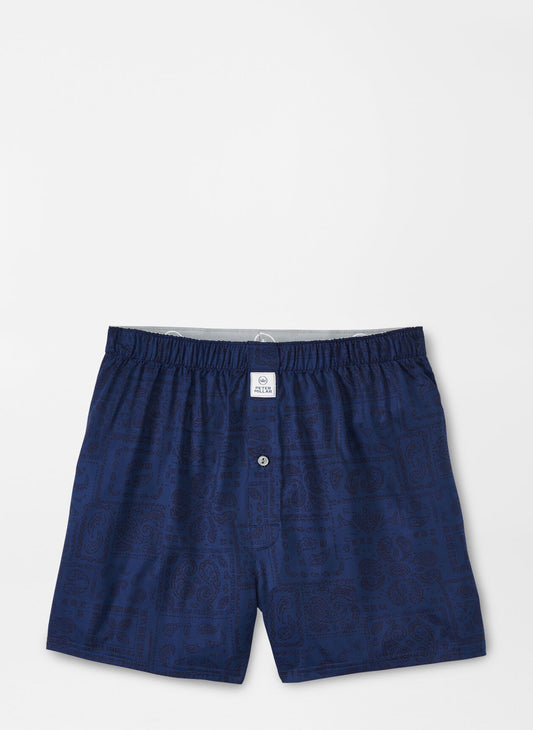 Peter Millar Delos Paisley Performance Boxer Short in Navy