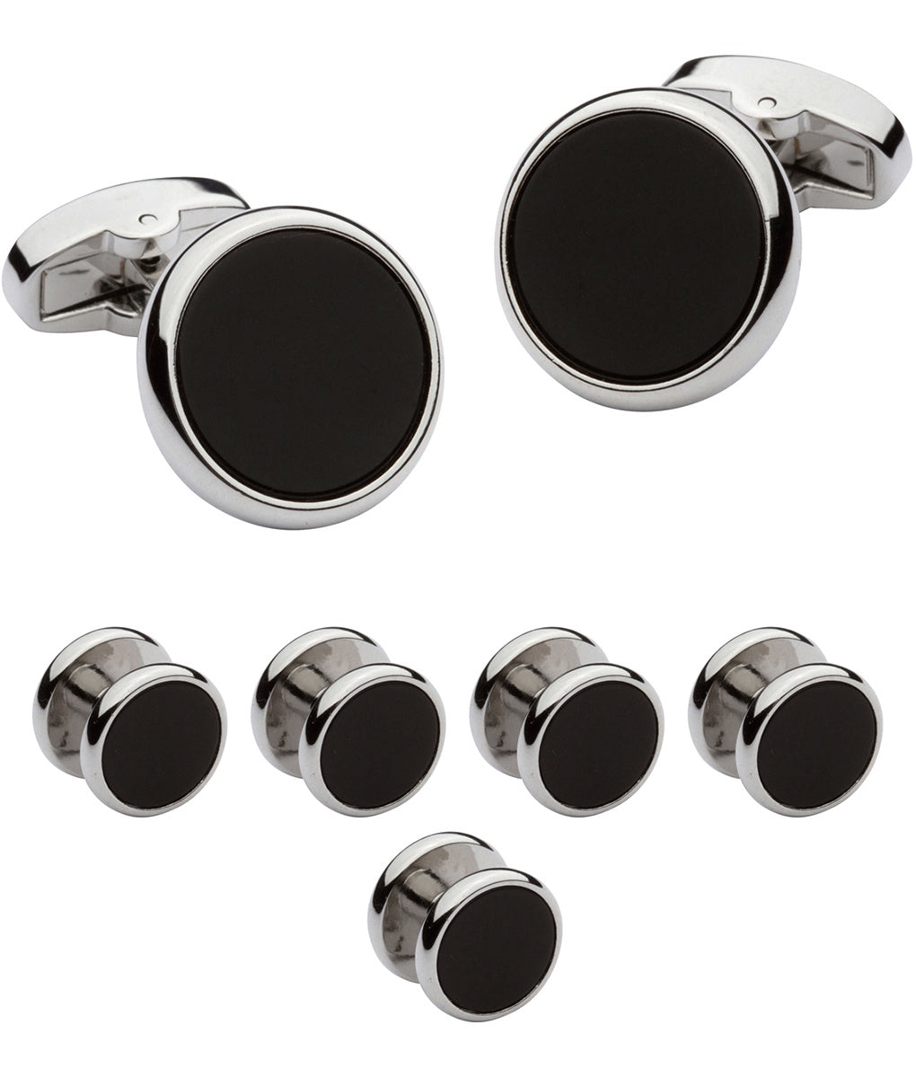 Pacific Silk Silver Stud Set in Round Black Onyx