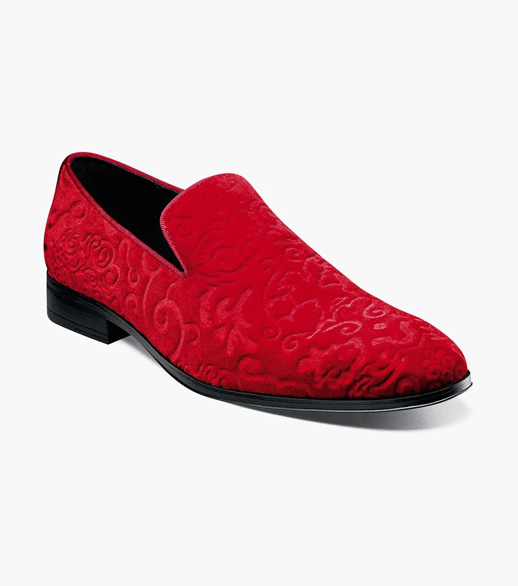 Stacy Adams Saunders Debossed Velour Slip On in Red