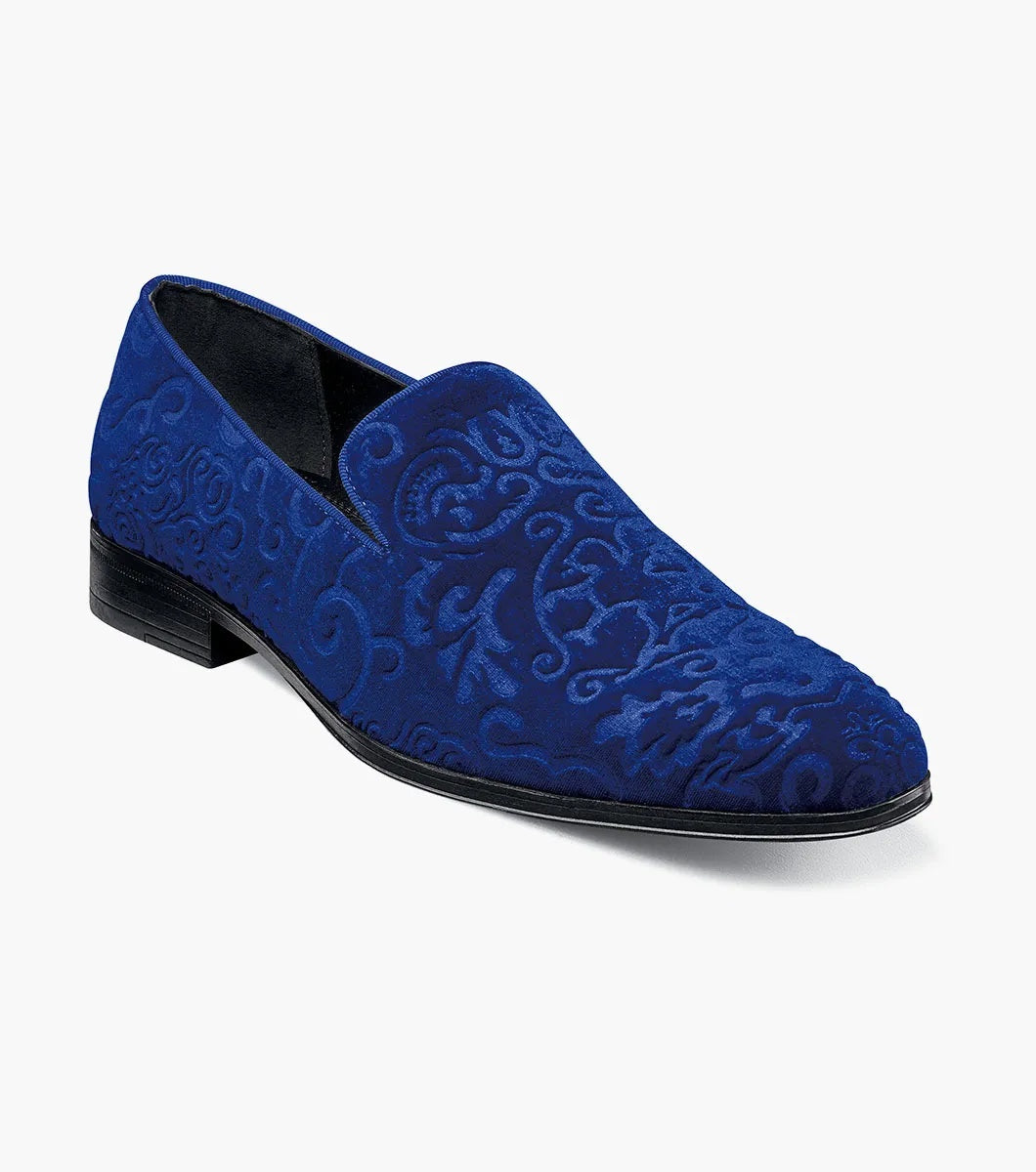 Stacy Adams Saunders Debossed Velour Slip On in Royal Blue