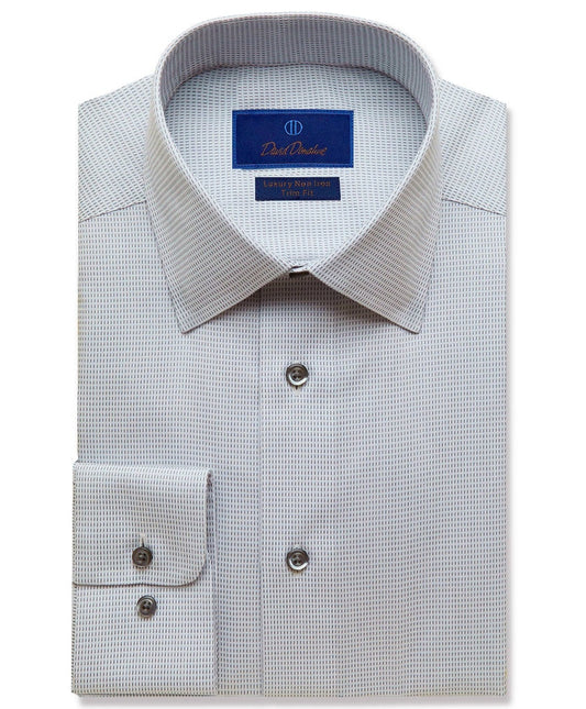 David Donahue Trim Fit Non-Iron Dress Shirt in White/Grey Stripe
