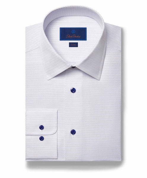 David Donahue Trim Fit Micro Dot Dress Shirt in Grey/Blue