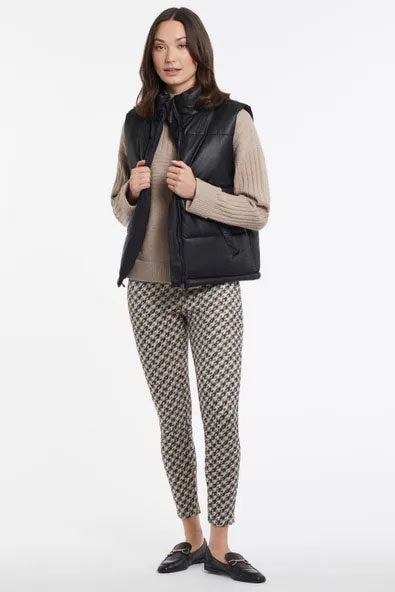 Womens Tribal Vegan Leather Puffer Vest in Black