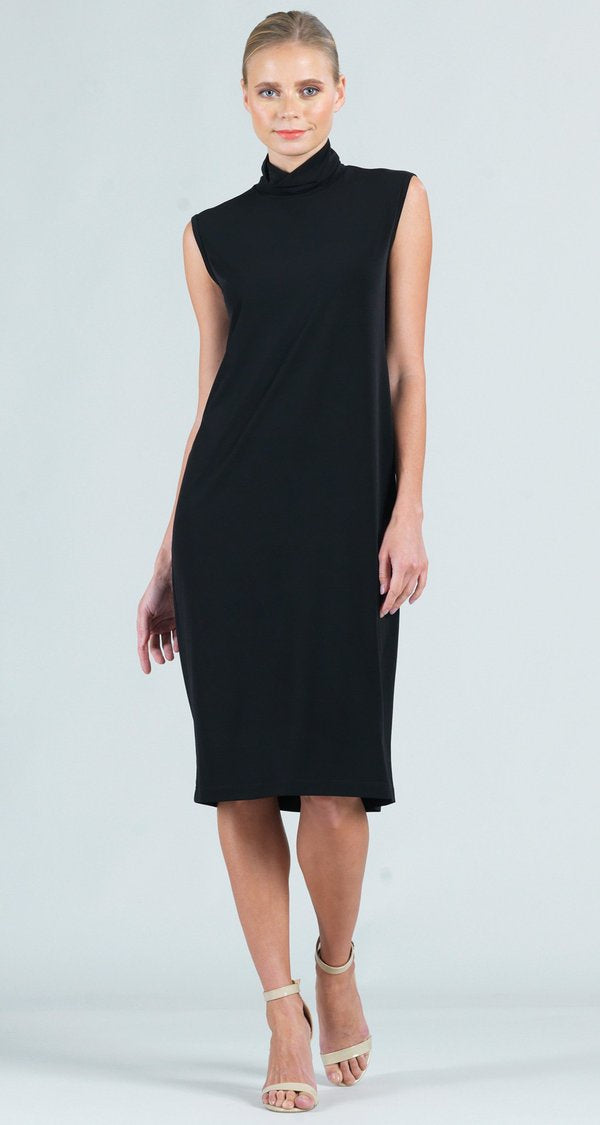 Womens Clara Sun Woo Mock Neck Midi Sheath Dress in Black