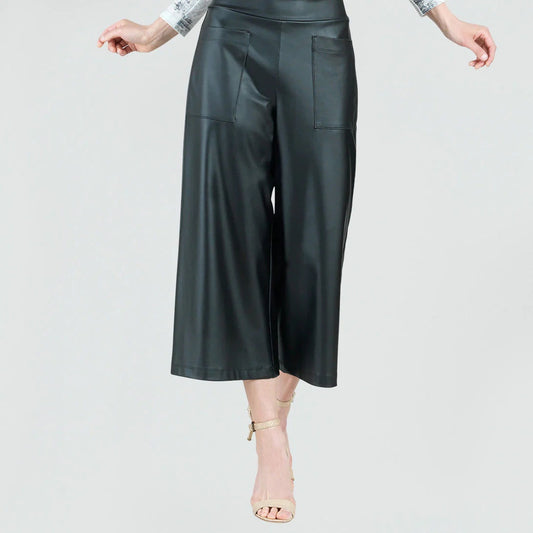 Womens Clara Sun Woo Liquid Leather Front Pocket Gaucho Pant in Black