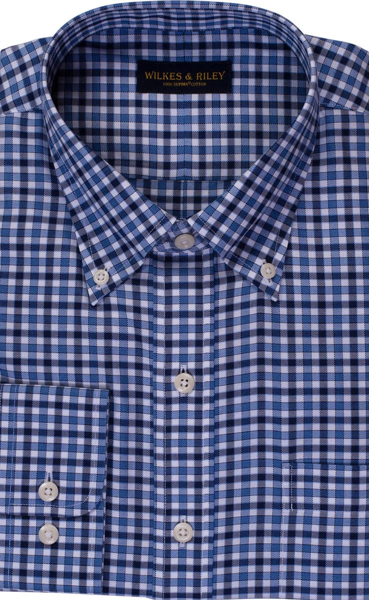 Wilkes and Riley Non Iron Dress Shirt in  Blue/Navy Twill Check-Big and Tall Sizes