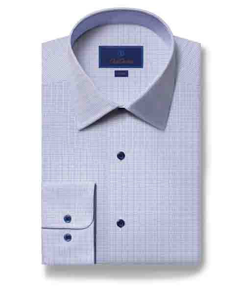 David Donahue Trim Fit Graphic Check Dress Shirt in White/Blue