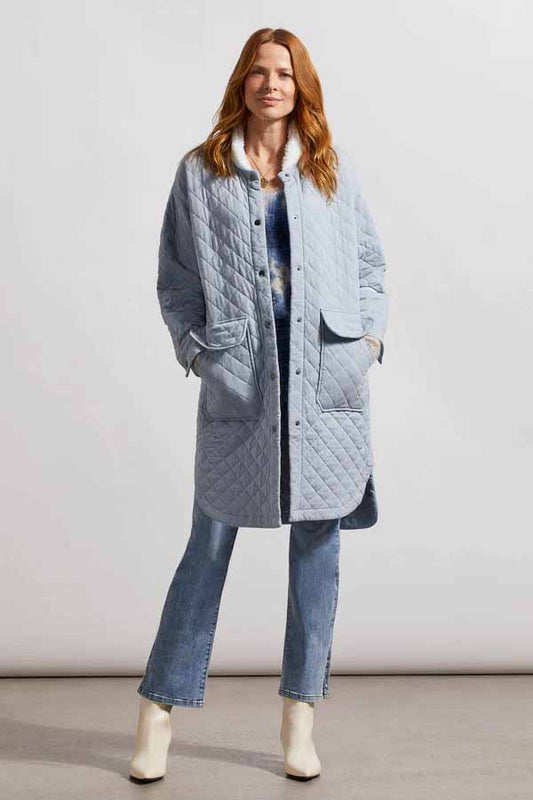 Womens Tribal Quilted Cotton Coat in Celestial Blue