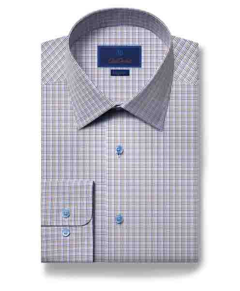 David Donahue Regular Fit Mini Tattersall Dress Shirt in Brown
