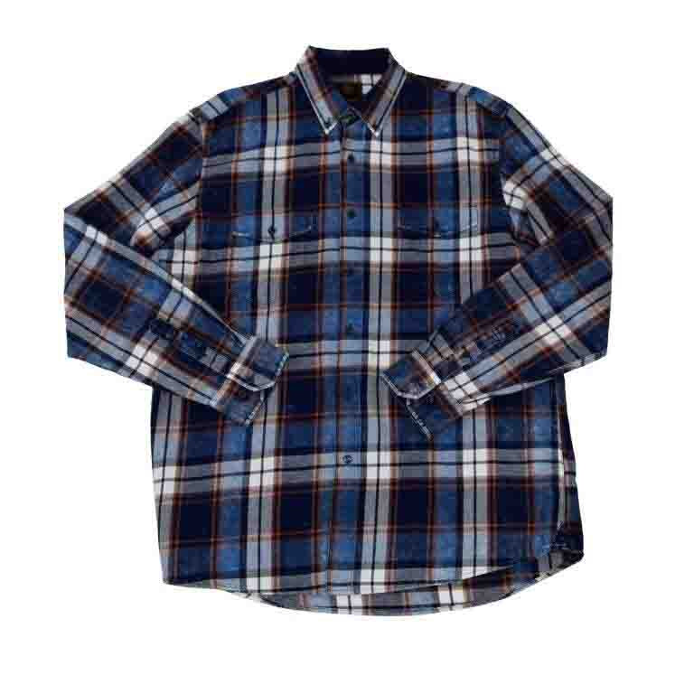 F/X Fusion Washed Cotton Sportshirt in Indigo/Rust Plaid