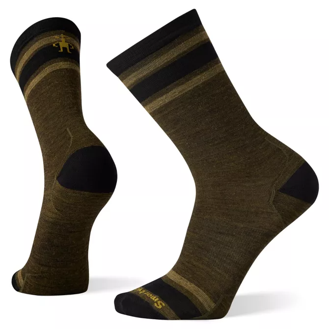 Smartwool Mens Everyday Top Split Stripe Crew Sock in Military Olive