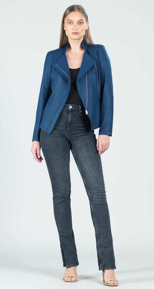 Womens Clara Sun Woo Liquid Leather Signature Jacket in Navy