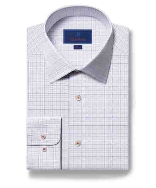 David Donahue Trim Fit Fine Check Dress Shirt in White/Coral