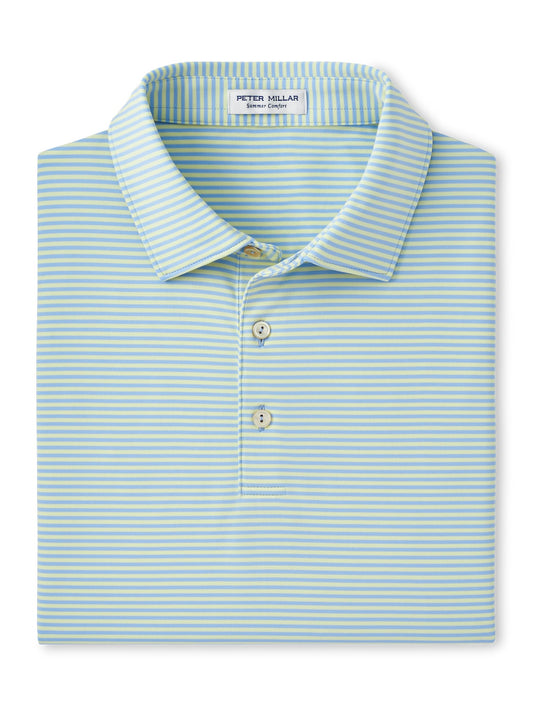 Peter Millar Hales Performance Jersey Polo in Cottage Blue/Yellow
