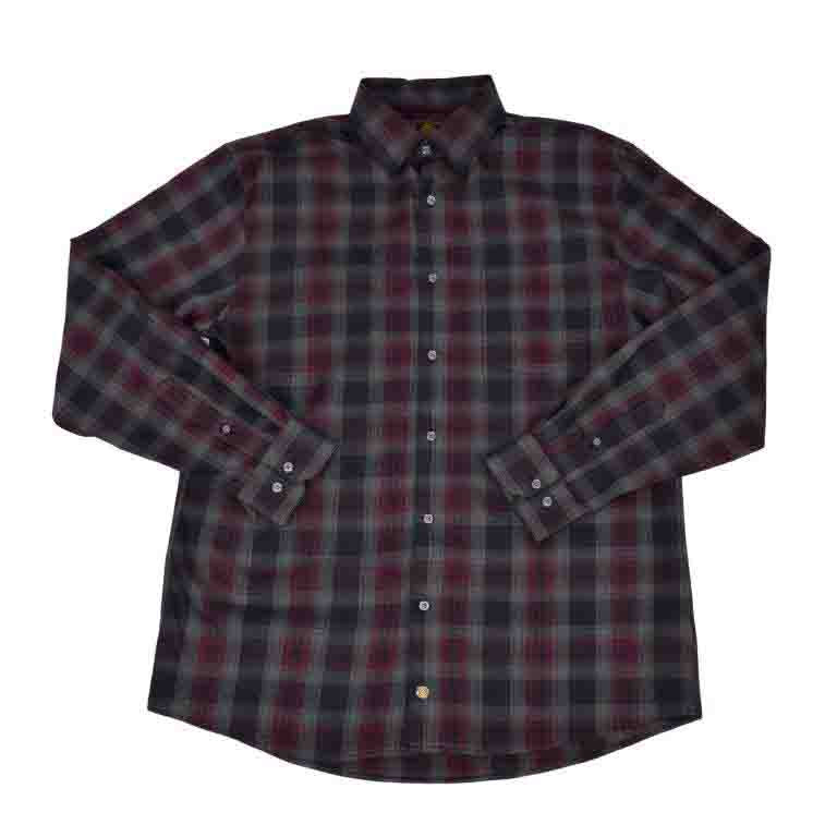 F/X Fusion Easy Care Cotton Blend Sport Shirt in Burgandy Melange Plaid