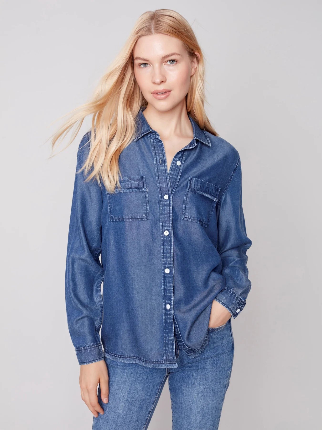 Womens Charlie B Acid Washed Tencel Shirt in Denim