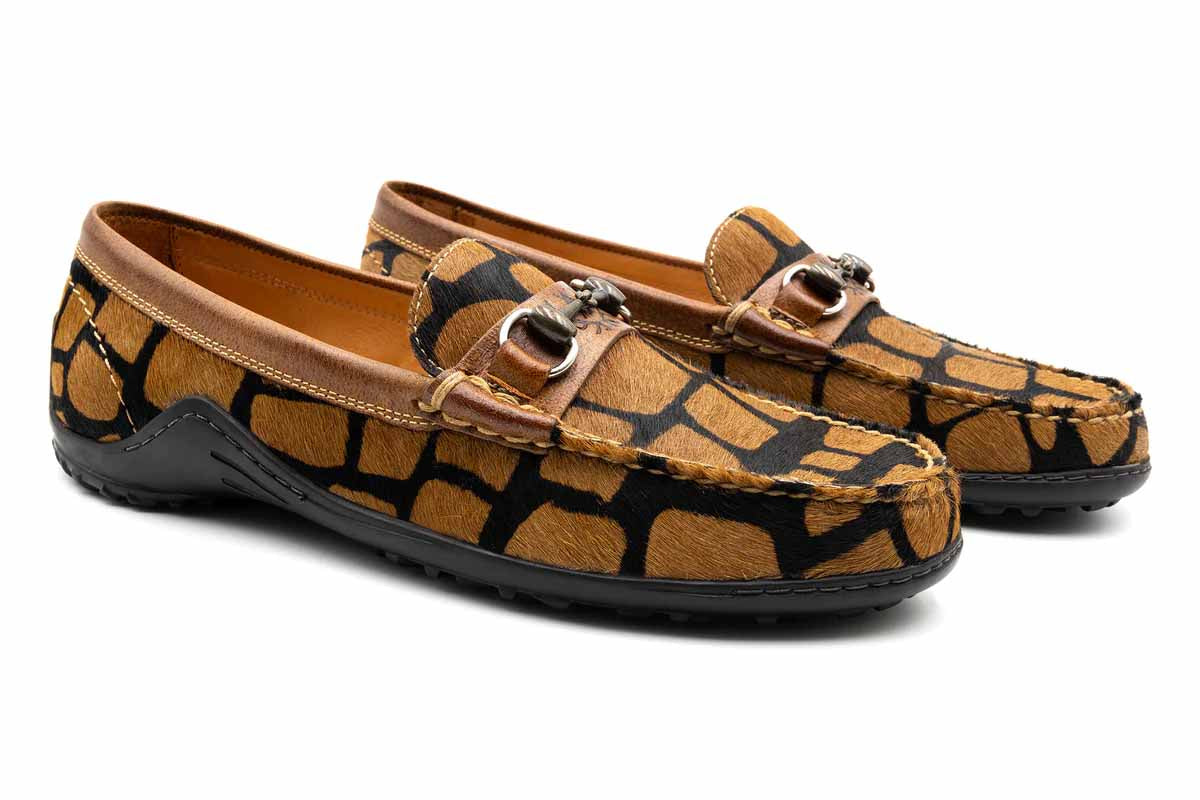 Martin Dingman Bill "Hair On" Horse Bit Loafer in Giraffe Print