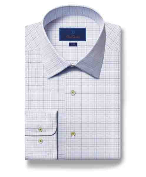 David Donahue Trim Fit Fine Check Dress Shirt in White/Green