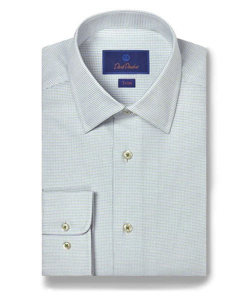 David Donahue Trim Fit Micro Tic Dress Shirt in Green/Blue