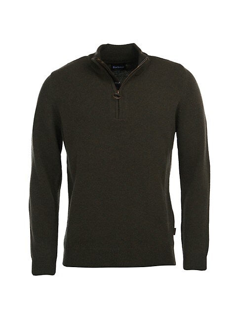 Barbour Mens Holden Half Zip Sweater in Olive Marl