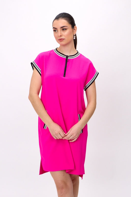 Womens Joseph Ribkoff Striped Trim Dress in Ultra Pink