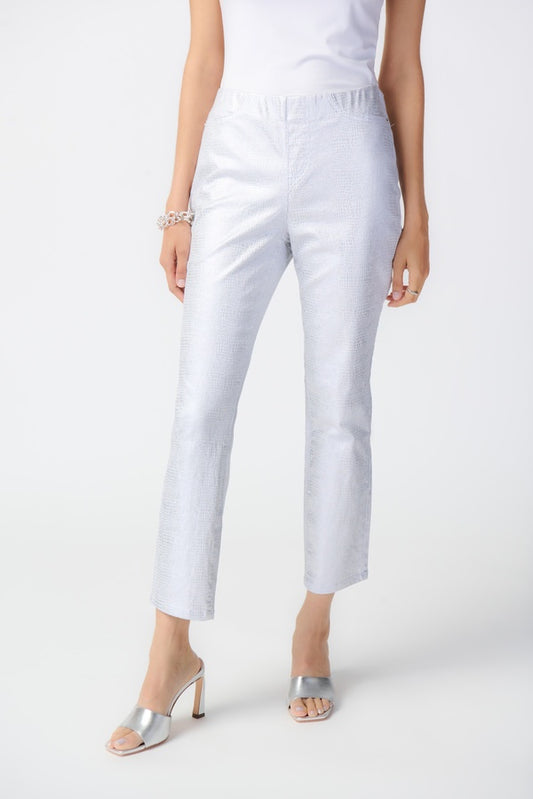 Womens Joseph Ribkoff Croc Skin Textured Pants in White/Silver
