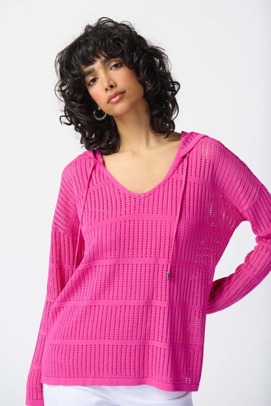 Womens Joseph Ribkoff Perforated Crochet Top in Ultra Pink