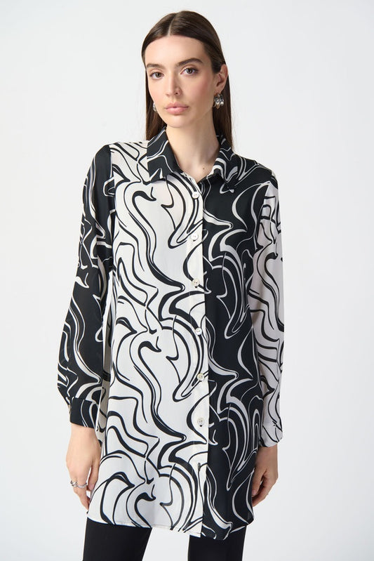 Womens Joseph Ribkoff Abstract Print Long Sleeve Blouse in Vanilla/Black