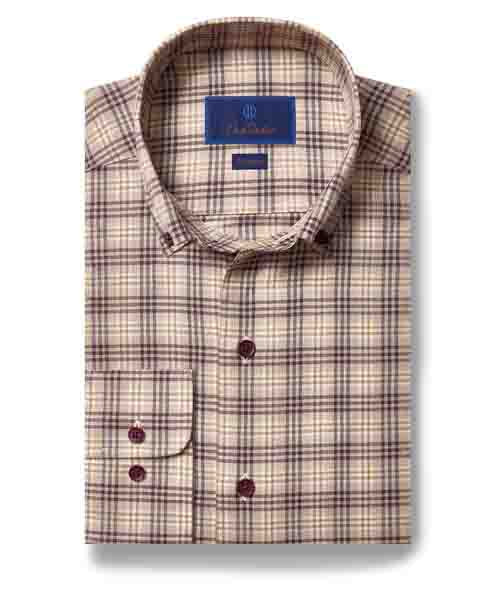 David Donahue Windowpane Sport Shirt in Khaki/Charcoal