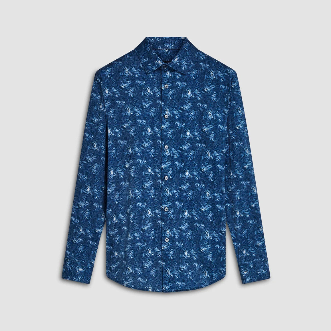 Bugatchi James Leaf Print OoohCotton Sport Shirt in Night Blue
