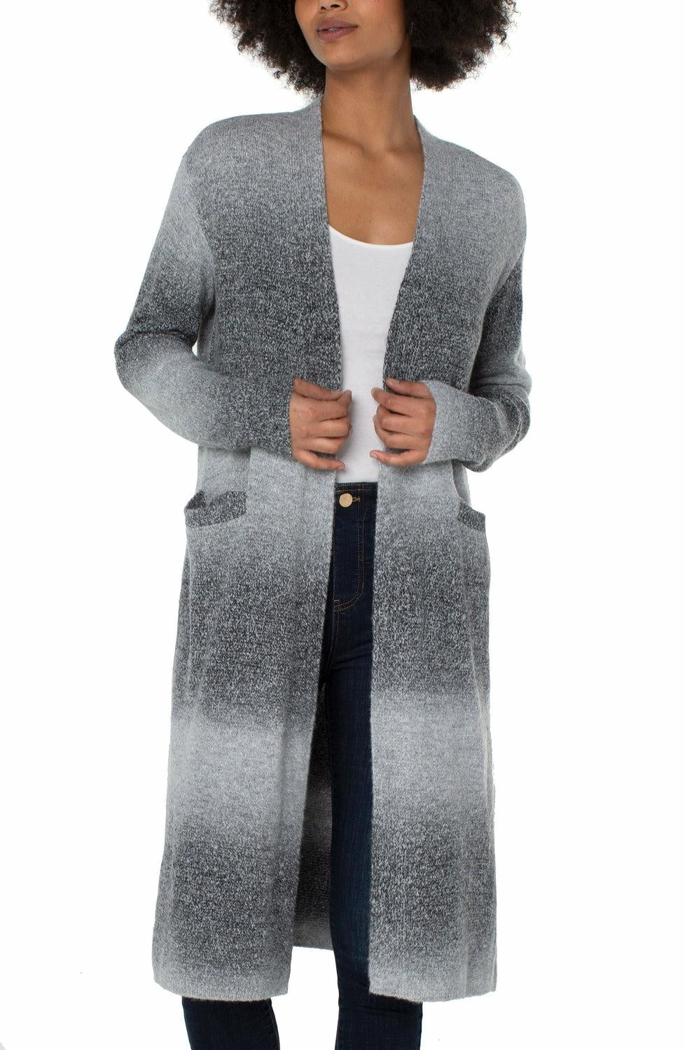 Womens Liverpool Open Front Long Line Cardigan in Silverlake Ombre