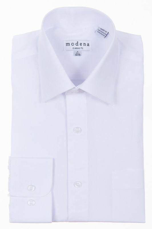 Modena Contemporary Fit Regular Cuff Wedding Shirt in White-Big & Tall Sizes