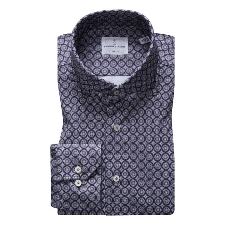 Emanuel Berg Modern 4Flex Sport Shirt in Medium Grey Pattern