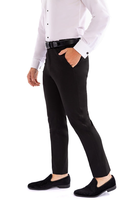 Larr Brio Euro Slim Comfort Fit Tuxedo Pant in Black