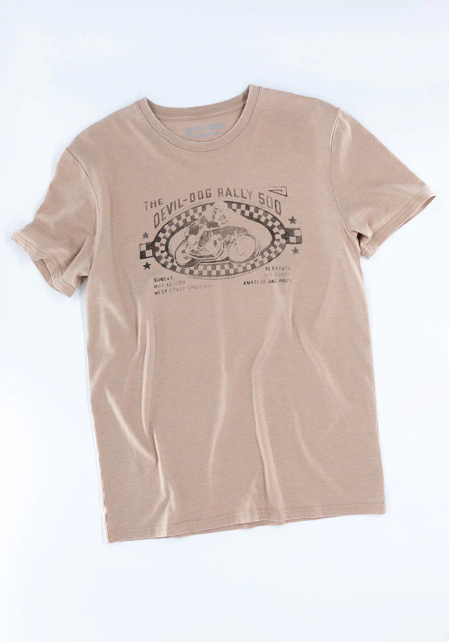 Devil Dog Dungarees Rally 500 Graphic Tee in Tan