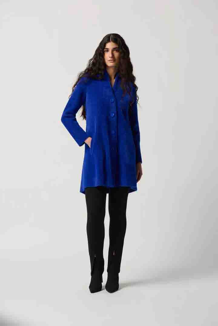 Womens Joseph Ribkoff Feathered Yarn Flared Coat in Royal Sapphire