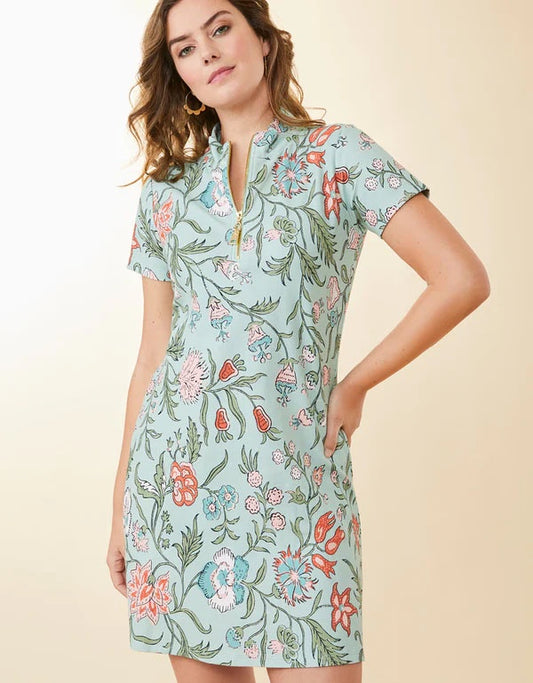 Womens Spartina 449 Short Sleeve Serena Pique Dress in Hamilton Floral Block Seafoam