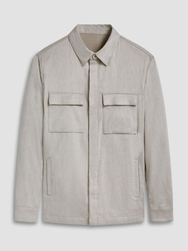 Bugatchi Classic Linen Shirt Jacket in Stone