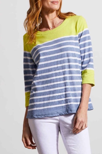 Womens Tribal Printed Cotton Boatneck Top in Lime
