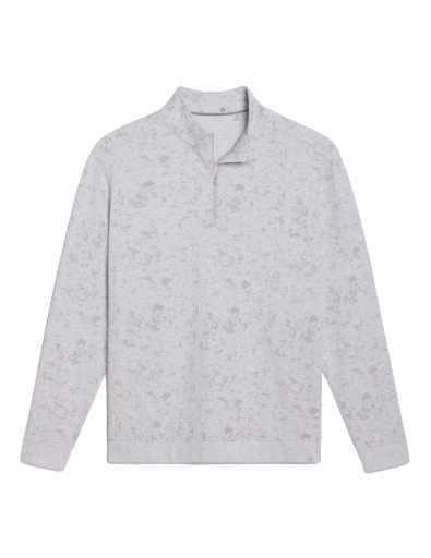 TASC Mens Cloud French Terry Print Quarter Zip in Light Grey Texture