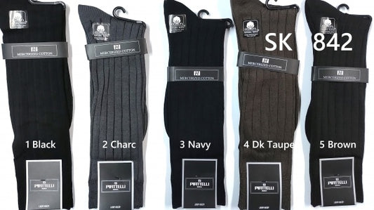 Bruno Piatelli Textured Solid Wide Rib Mercerized Cotton Socks in Navy