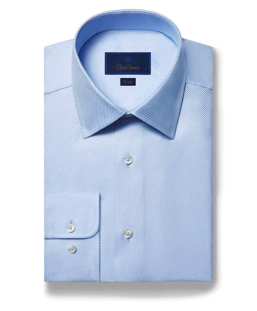 David Donahue Trim Fit Royal Twill Dress Shirt in Sky Blue