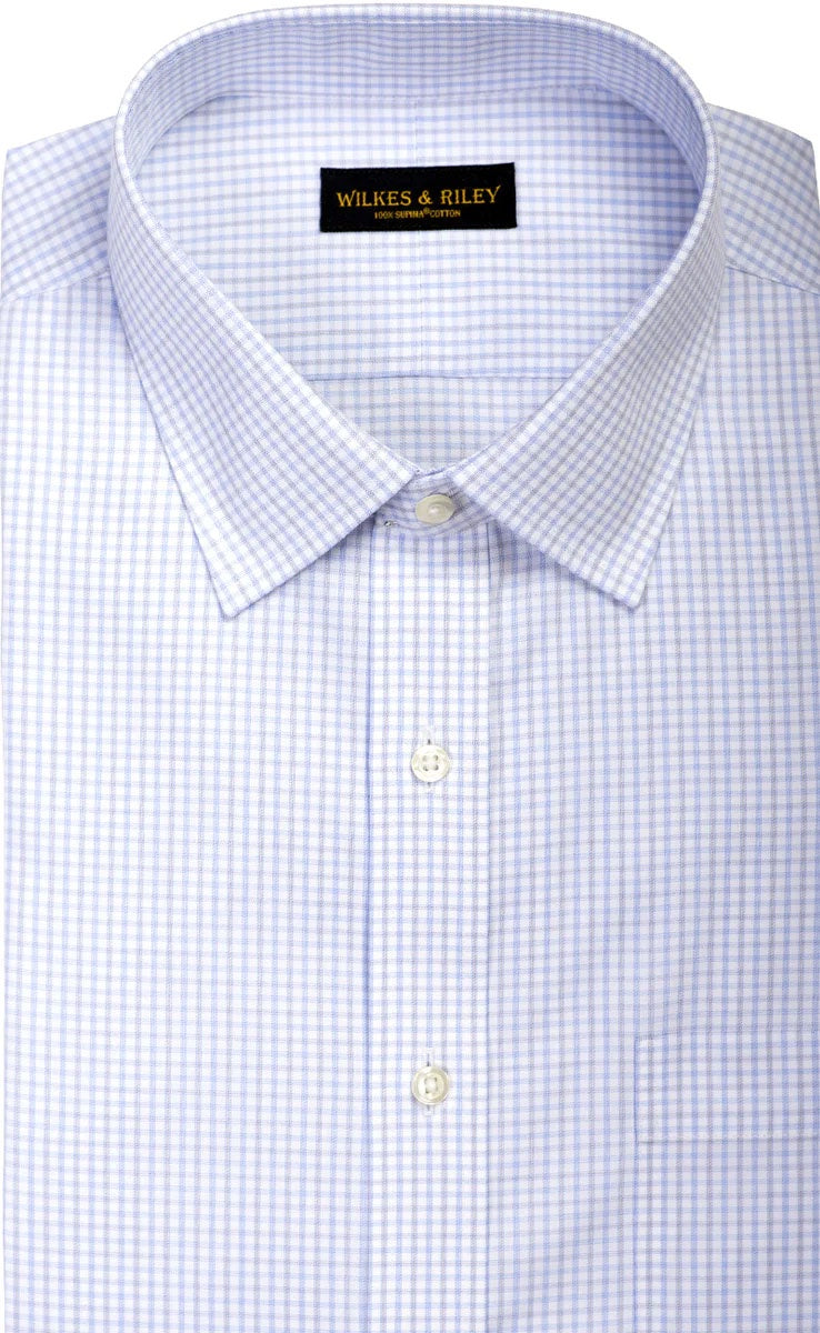 Wilkes and Riley Classic Fit Button Down Dress Shirt in Sky/Grey Twill Check
