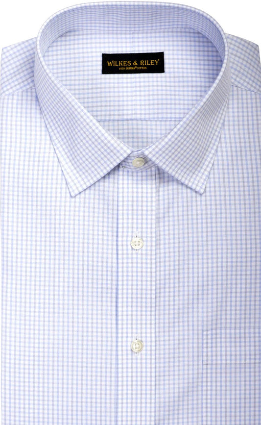 Wilkes and Riley Classic Fit Button Down Dress Shirt in Sky/Grey Twill Check-Big & Tall Sizes