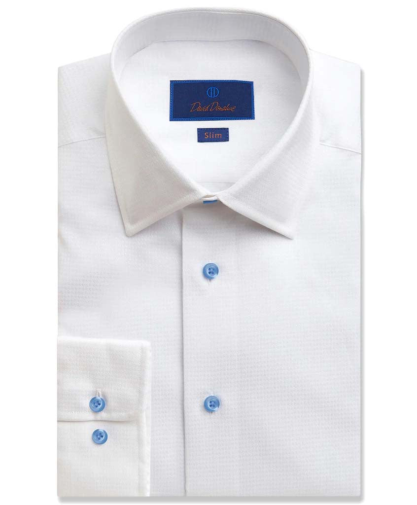 David Donahue Slim Fit Textured Dobby Dress Shirt in White