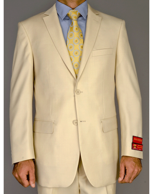 Mantoni 2 Button Wool Blend Regular Fit Wedding Suit in New Beige