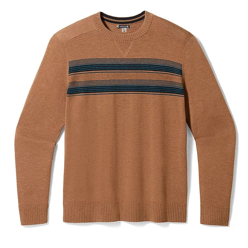 Mens Smartwool Sparwood Stripe Crew Sweater in Fox Brown