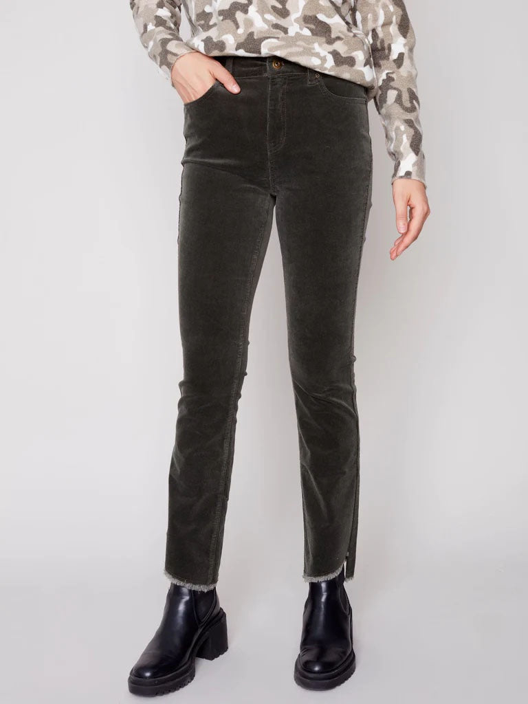 Womens Charlie B Corduroy Asymmetrical Hem Jean in Spruce