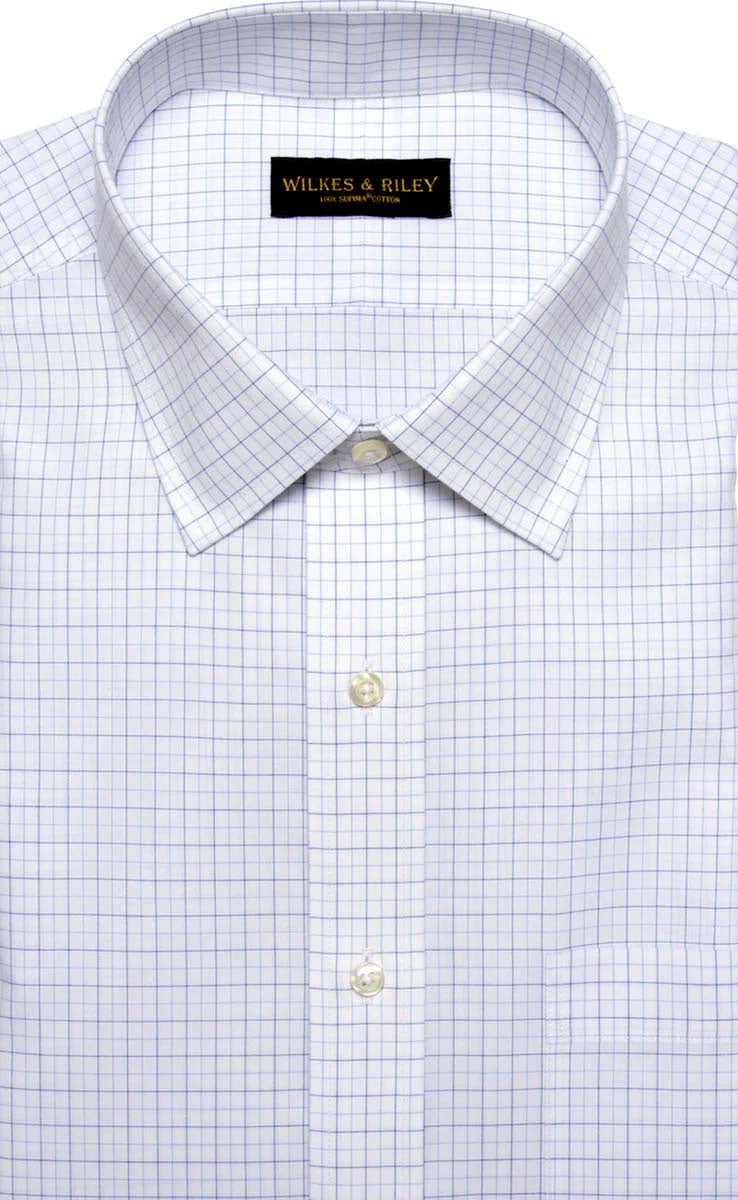 Wilkes & Riley Spread Collar Non Iron Dress Shirt in Blue Tattersall-Big & Tall Sizes