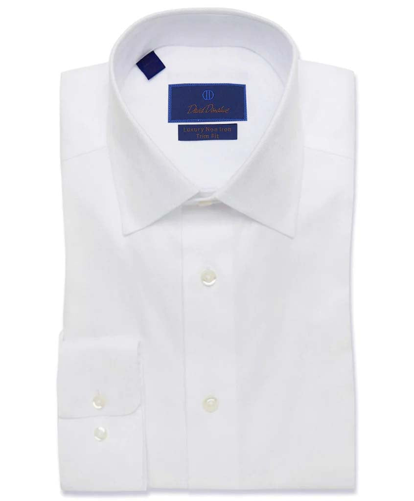 David Donahue Trim Fit Non Iron Dress Shirt in White